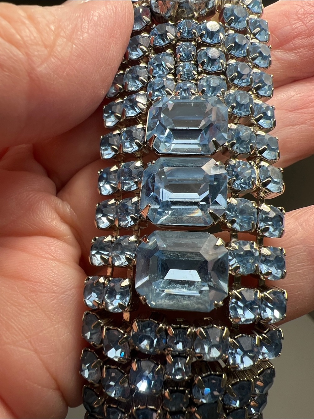 Vintage Brilliant Blue Crystal & Silver Bracelet with Safety Chain - Picture 7 of 16